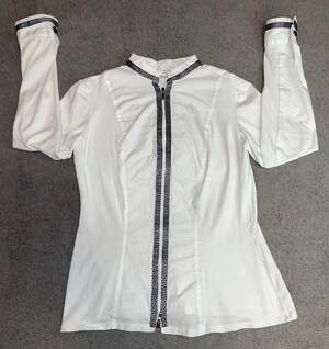Tinta White Zip-Up Blouse with Greek Key Geometric Trim
